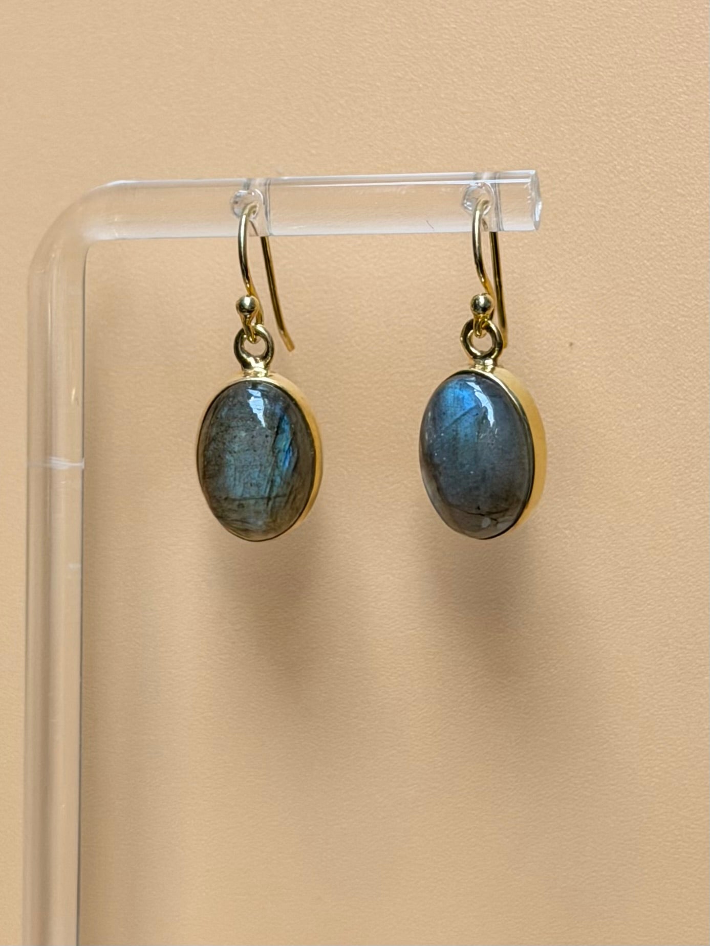 Gold Labradorite Oval Earrings