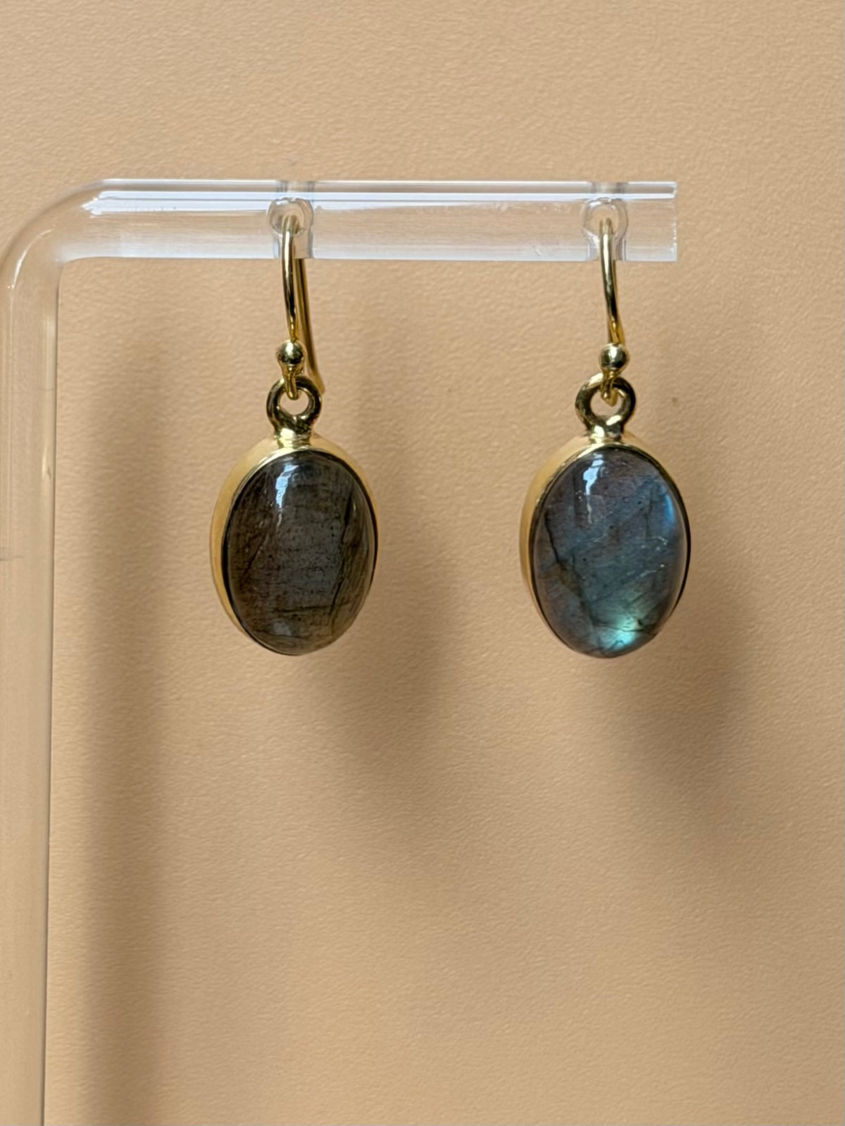 Gold Labradorite Oval Earrings