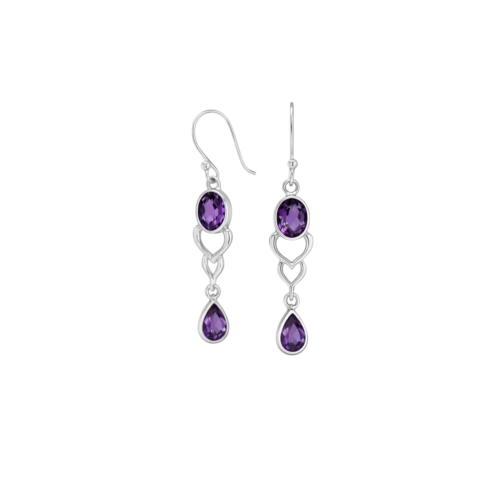Amethyst Faceted Heart Drop Earrings