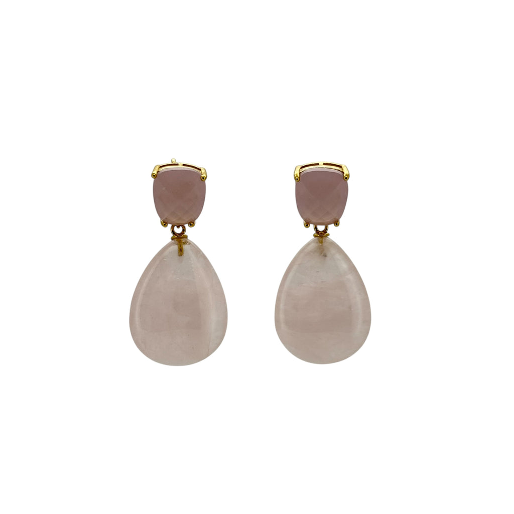 Gold Rose Quartz Drop Stud Earrings