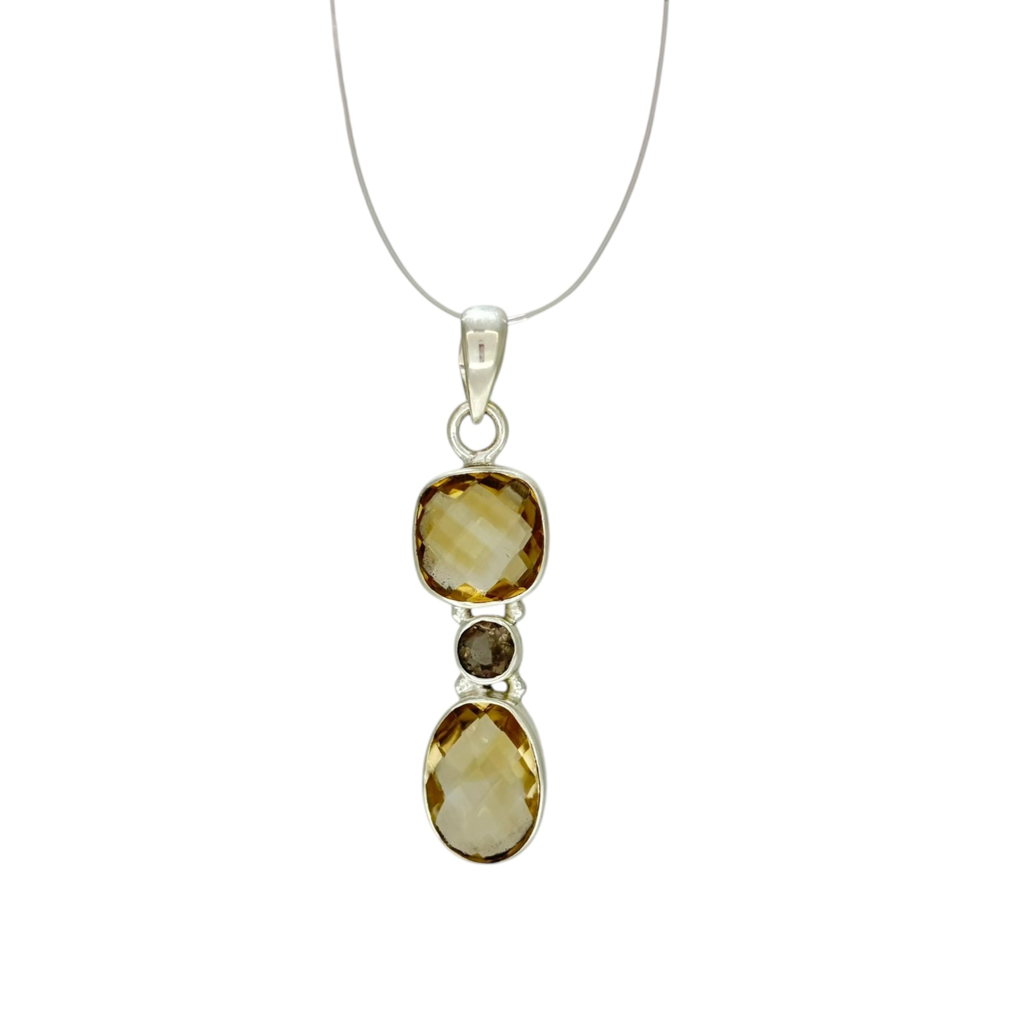 Citrine & Smoky Quartz Faceted Pendant