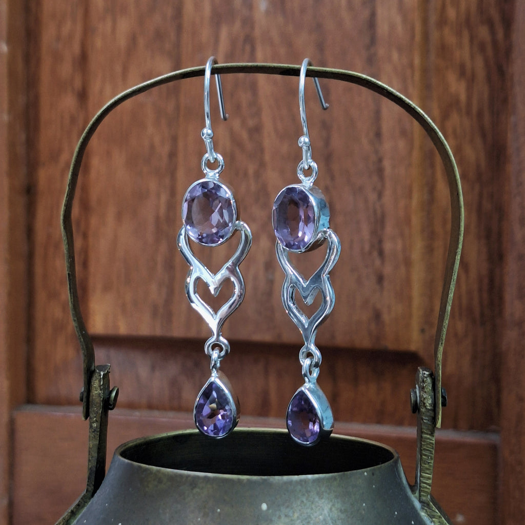 Amethyst Faceted Heart Drop Earrings