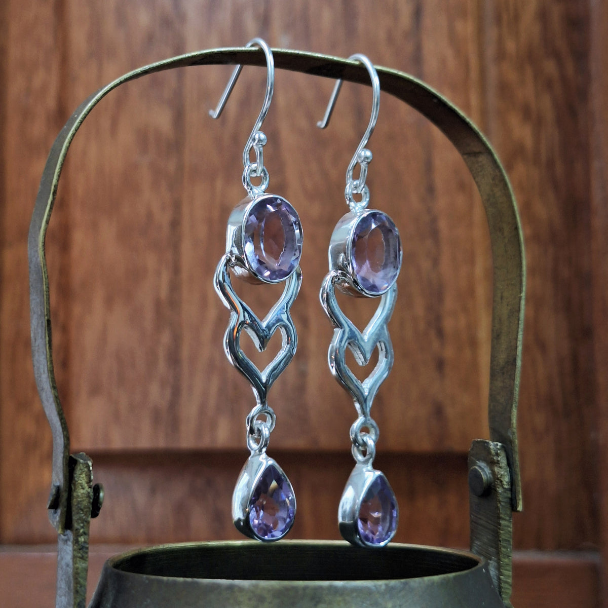 Amethyst Faceted Heart Drop Earrings