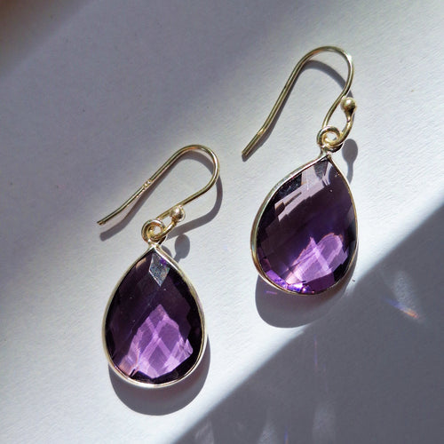 Amethyst Faceted Teardrop Earrings