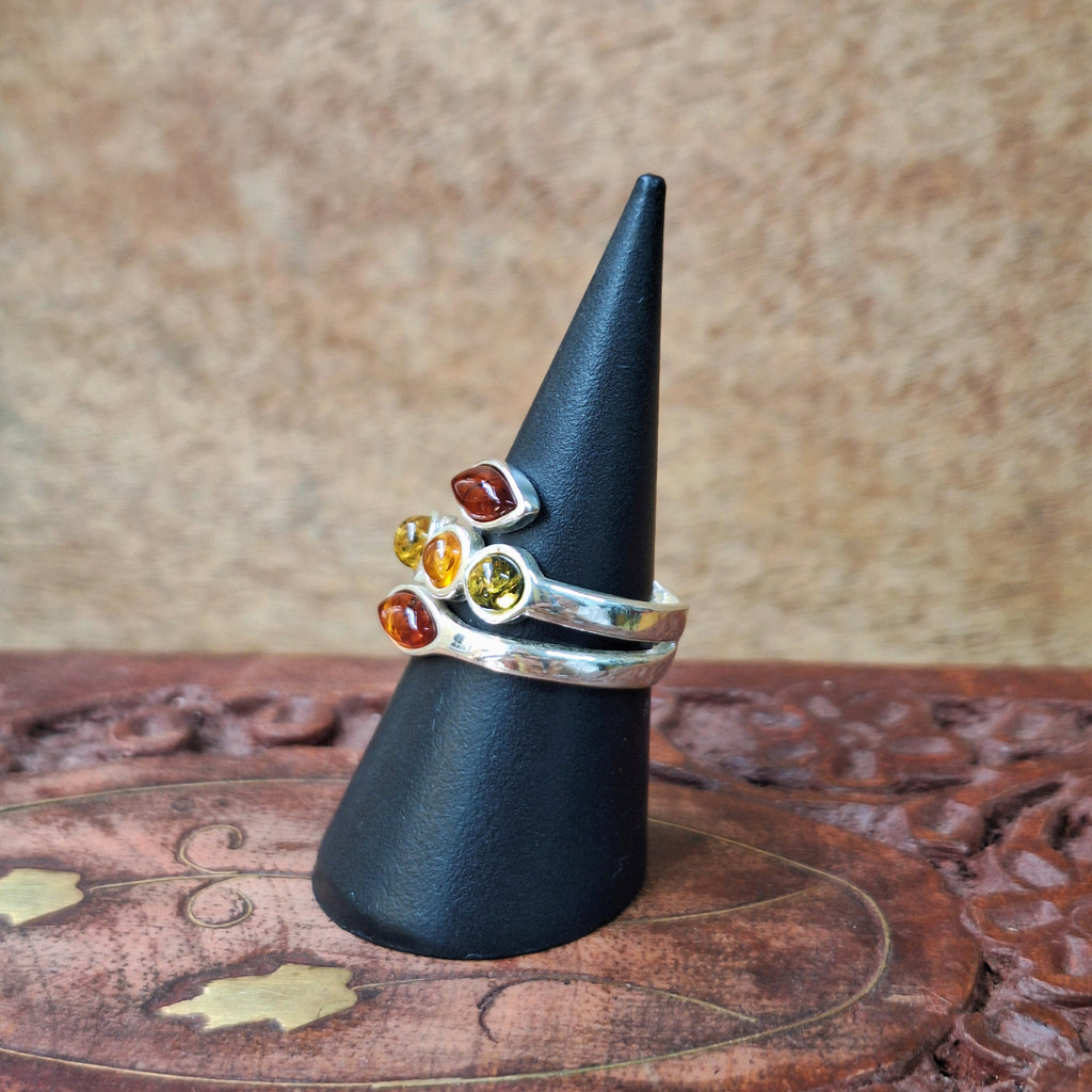 Baltic Amber Multicolour Leaf Ring Size 52