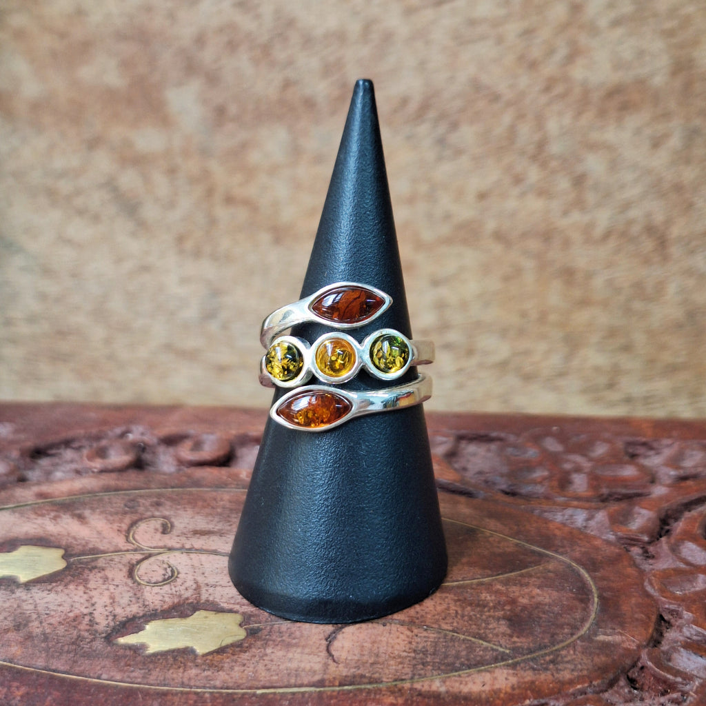Baltic Amber Multicolour Leaf Ring Size 52