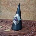 Amethyst Modernist Shield Detail Cabochon Ring Size 57