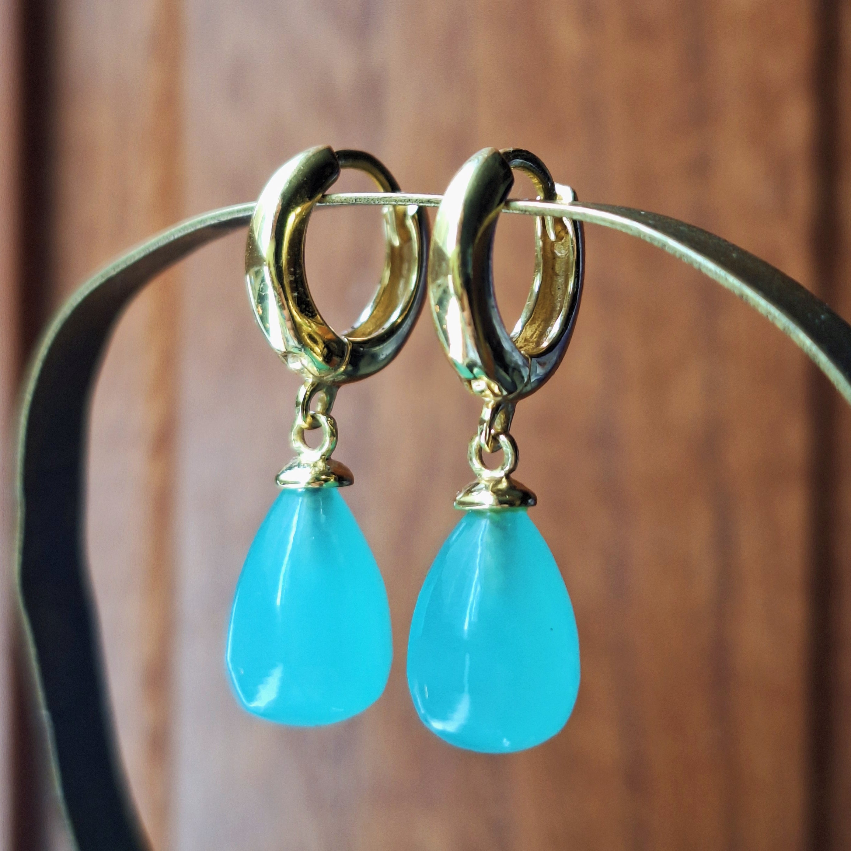 Gold Chalcedony Hoop Clicker Earrings