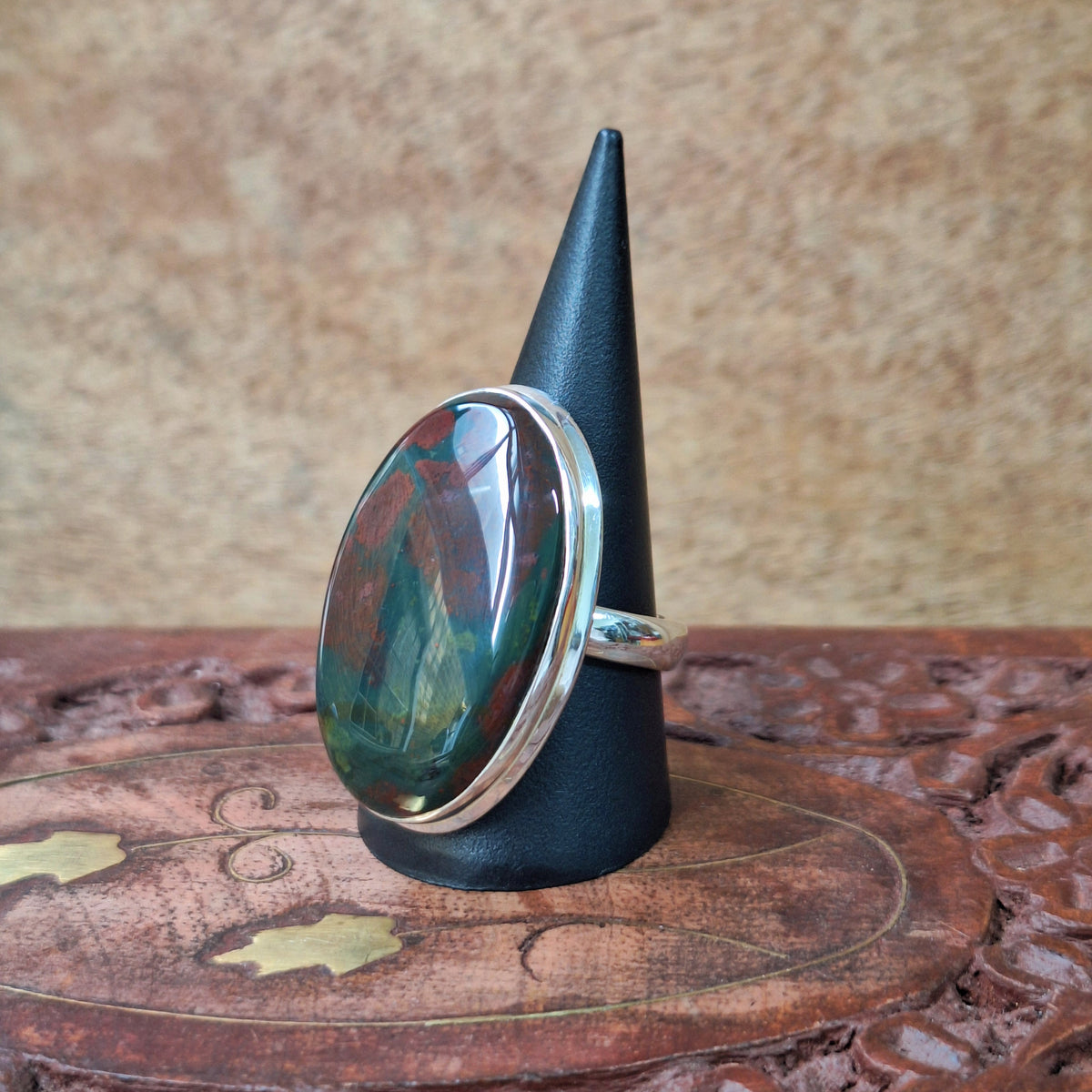 Bloodstone Cabochon Oval Ring Size 60