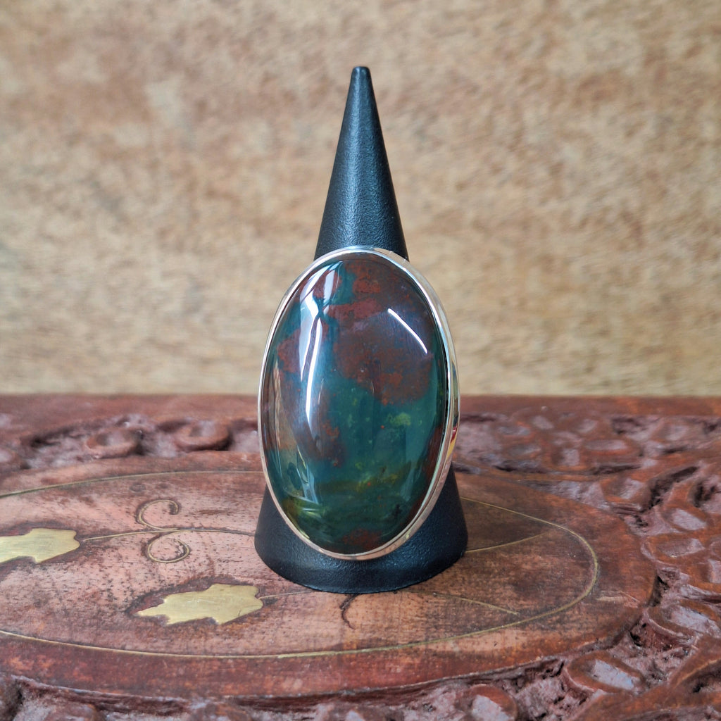 Bloodstone Cabochon Oval Ring Size 60