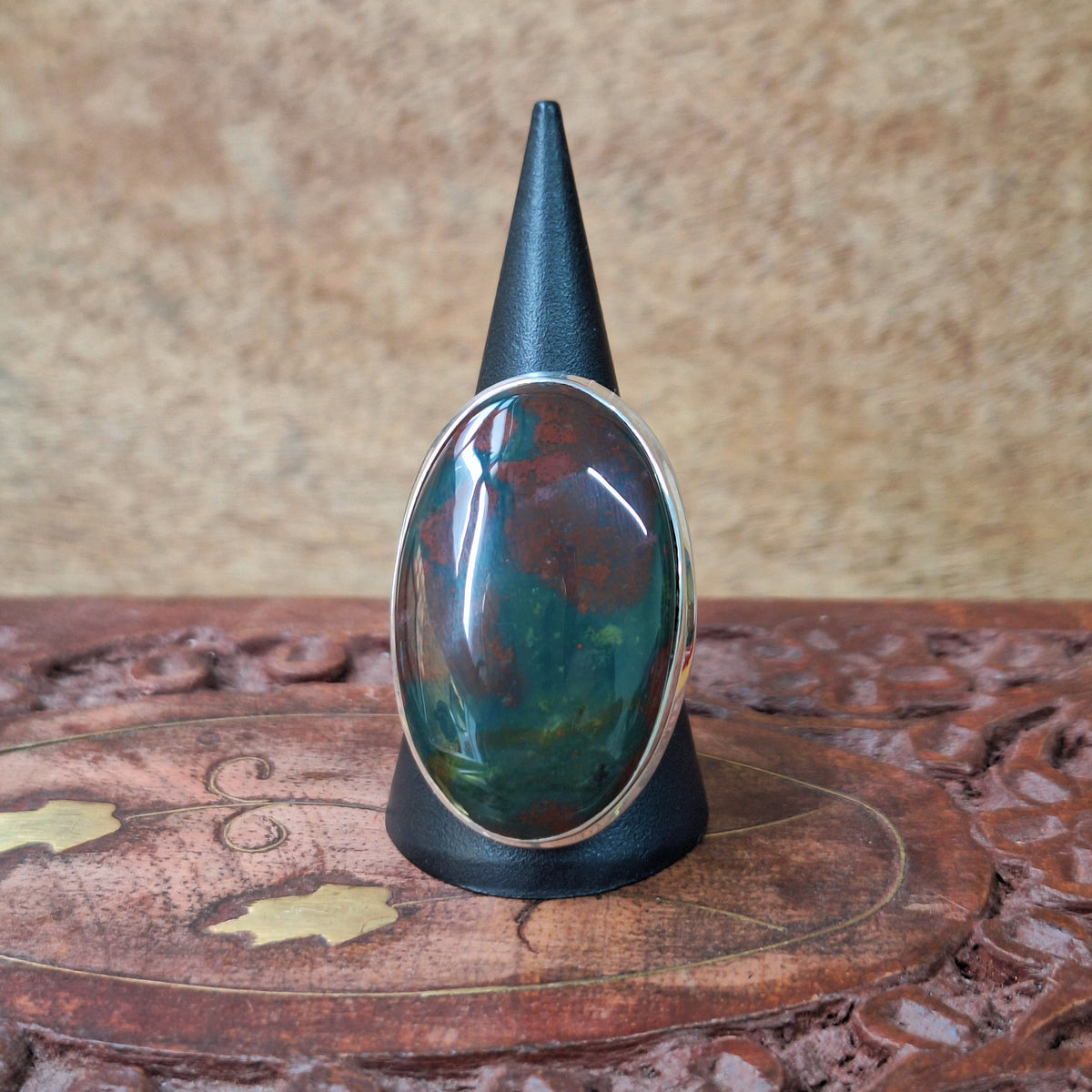 Bloodstone Cabochon Oval Ring Size 60