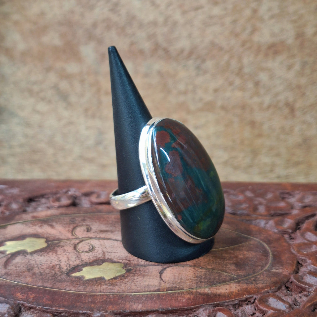 Bloodstone Cabochon Oval Ring Size 60