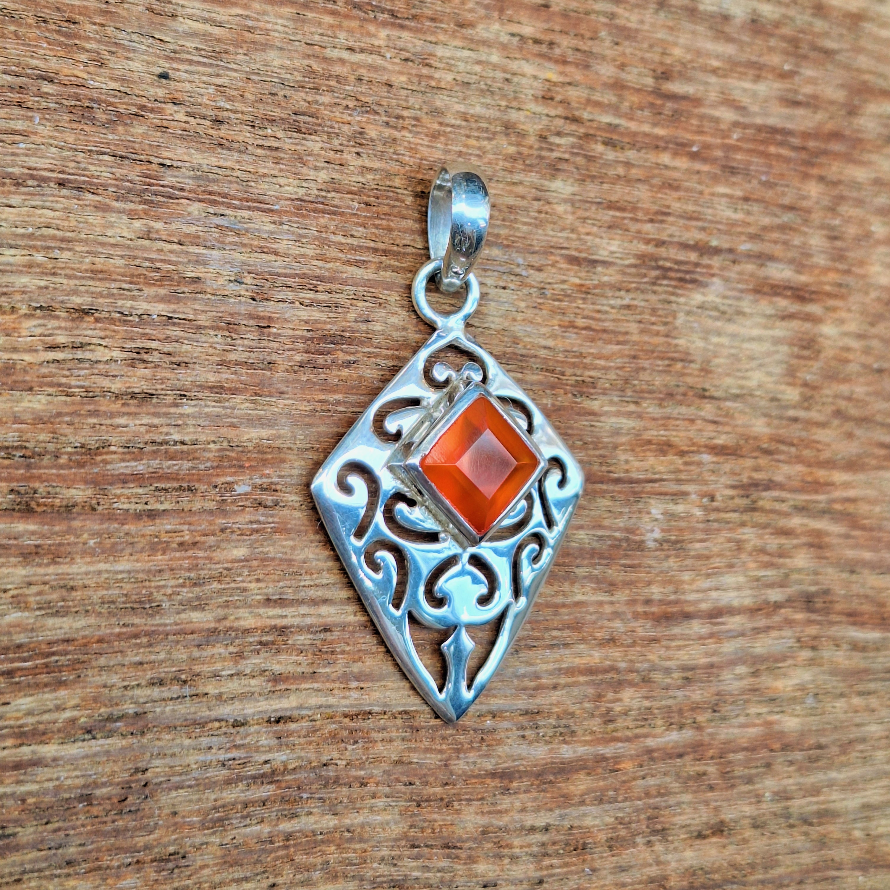 Carnelian Faceted Diamond Pendant