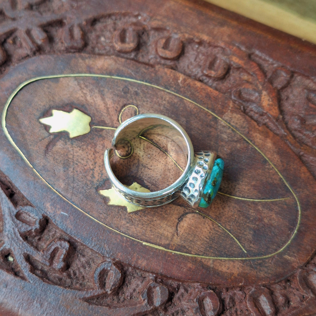 Copper Turquoise Statement Band Cabochon Ring Size 57