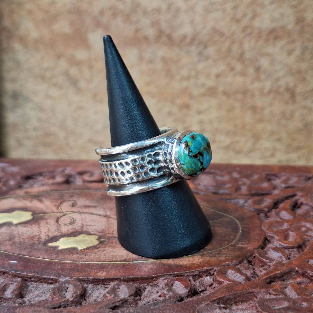 Copper Turquoise Statement Band Cabochon Ring Size 57