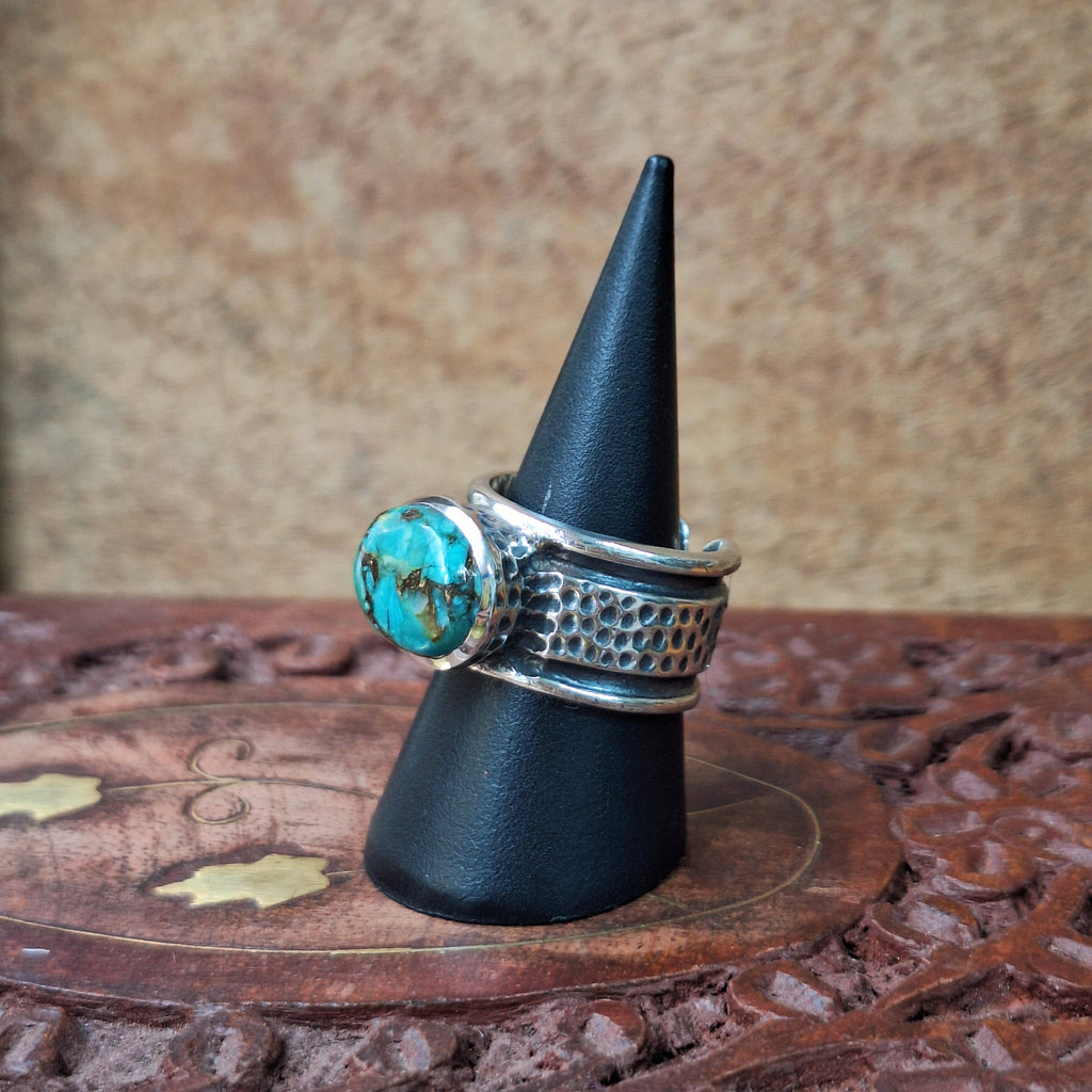 Copper Turquoise Statement Band Cabochon Ring Size 57