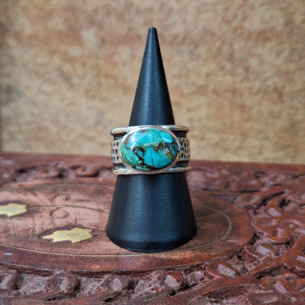 Copper Turquoise Statement Band Cabochon Ring Size 57