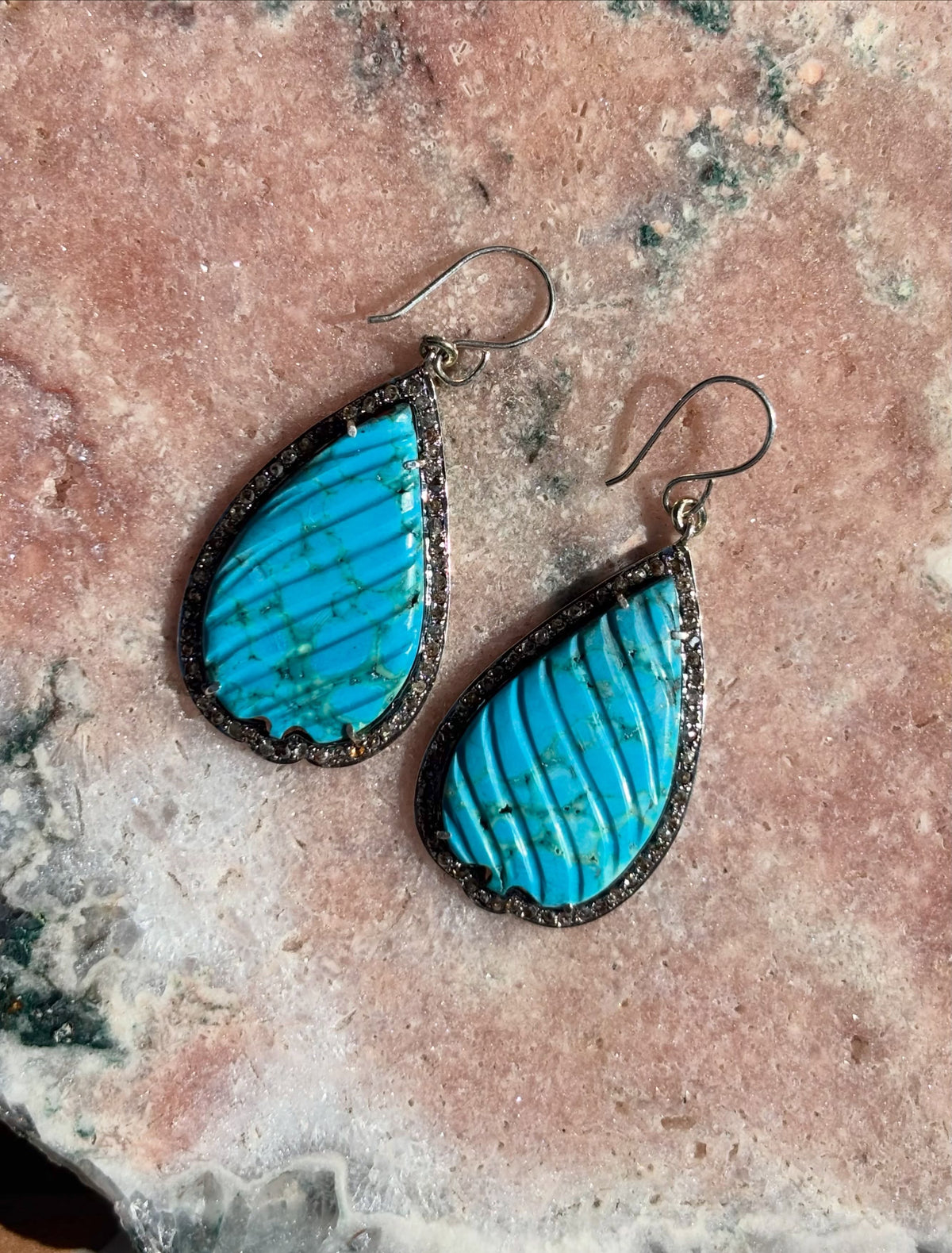 Natural Diamonds & Turquoise Drop Earrings
