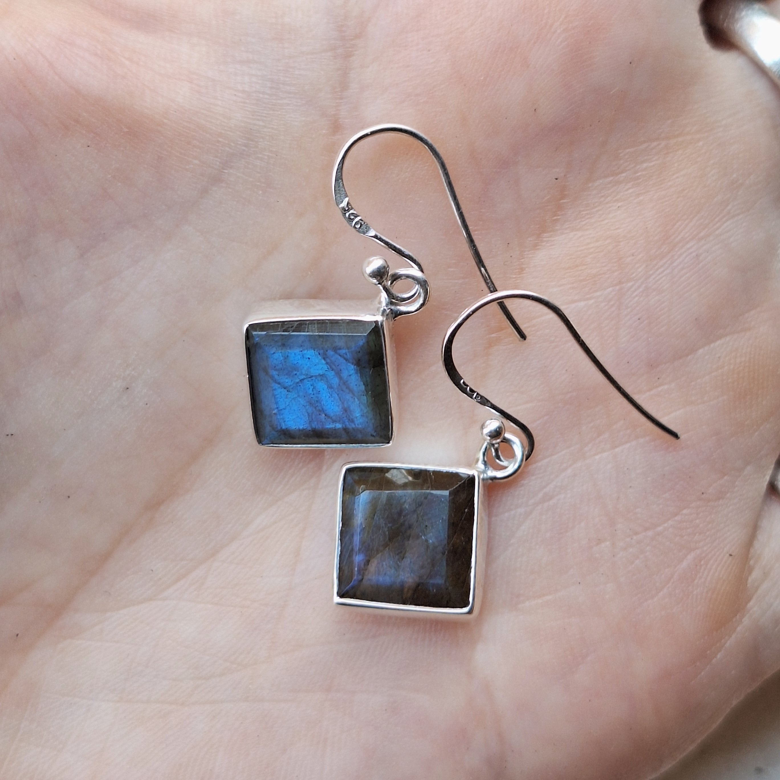 Labradorite Faceted Square Earrings