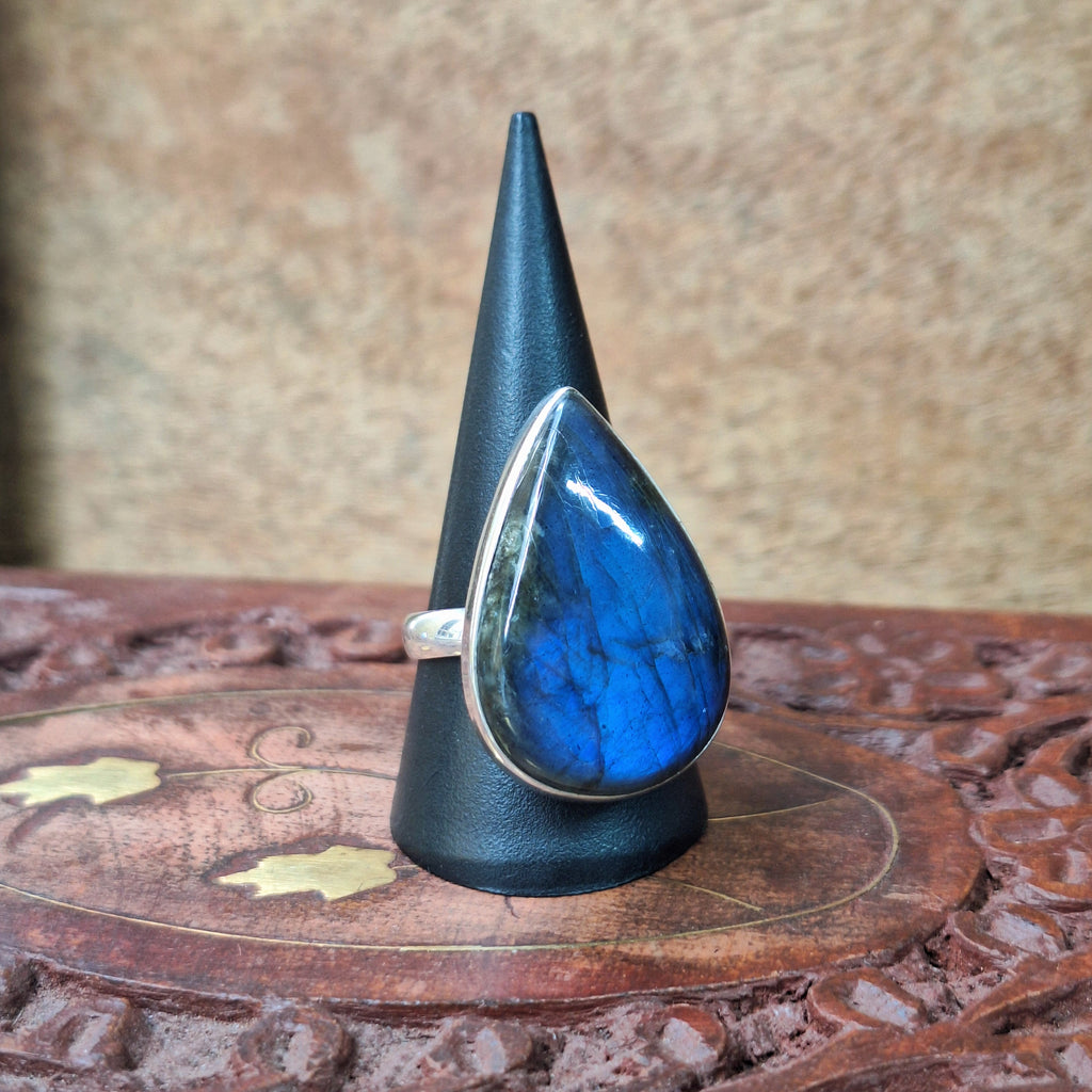Labradorite Teardrop Cabochon Ring Size 59
