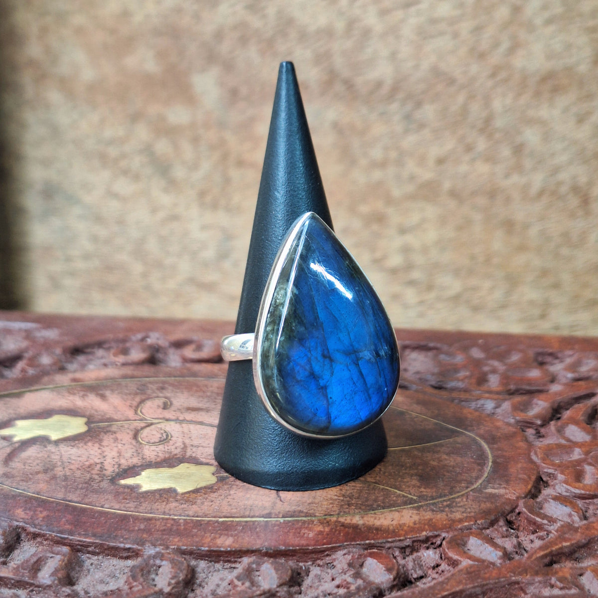 Labradorite Teardrop Cabochon Ring Size 59