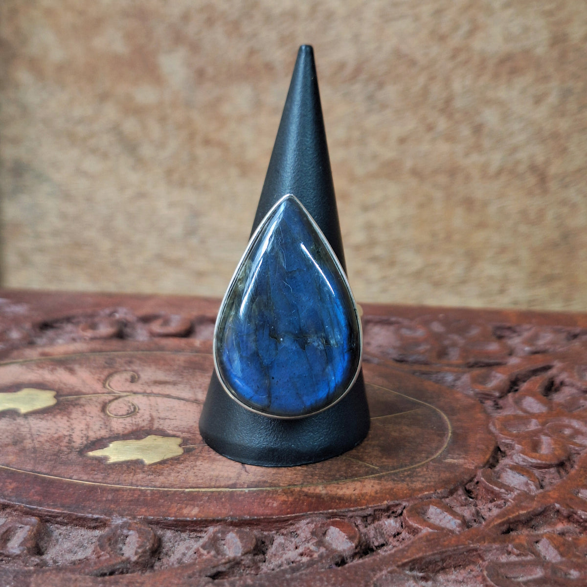 Labradorite Teardrop Cabochon Ring Size 59