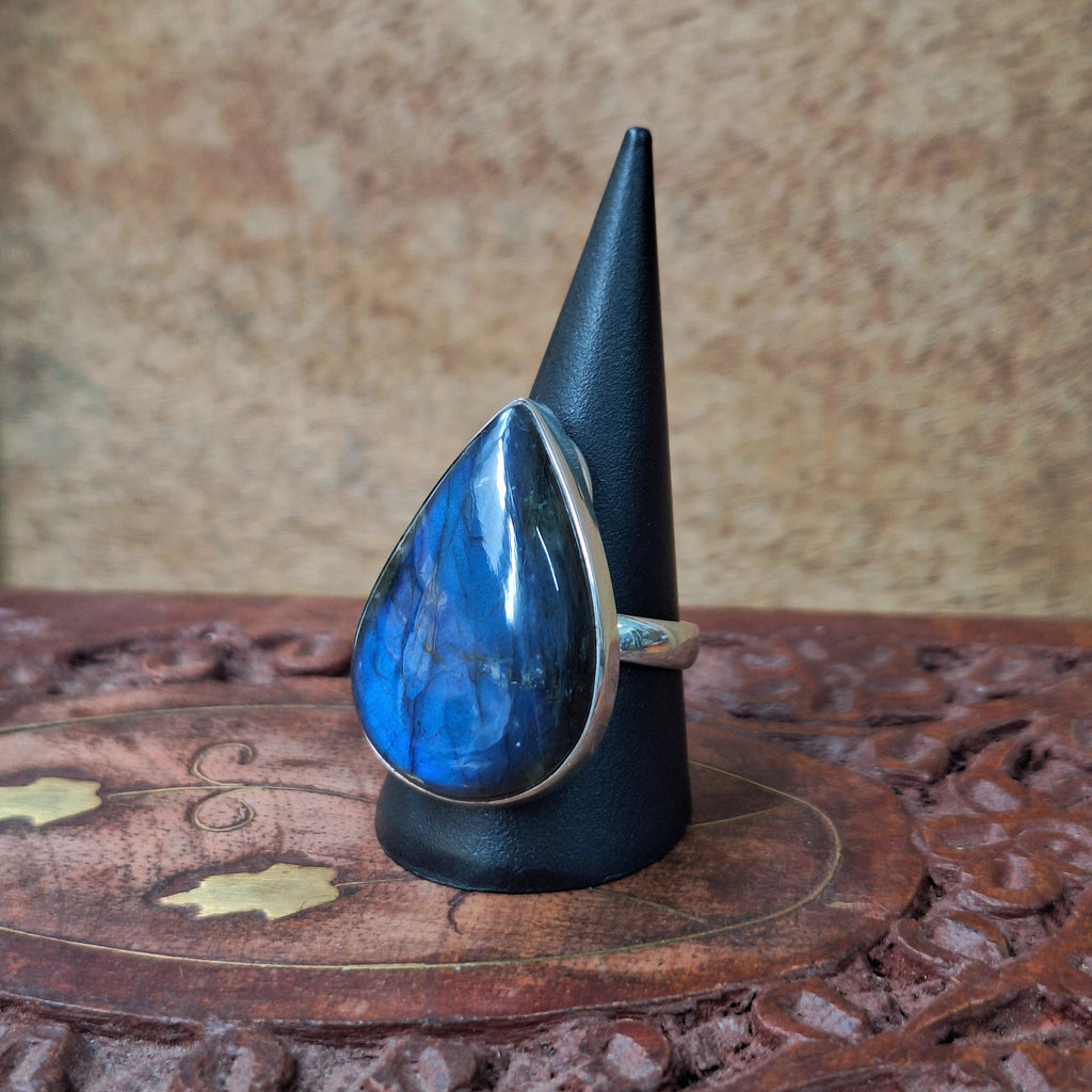 Labradorite Teardrop Cabochon Ring Size 59