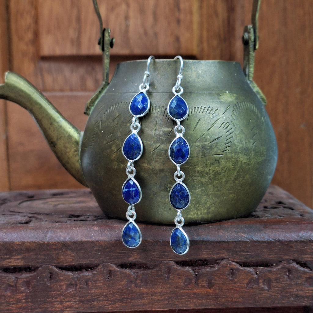 Lapis Lazuli Faceted Long Teardrop Earrings