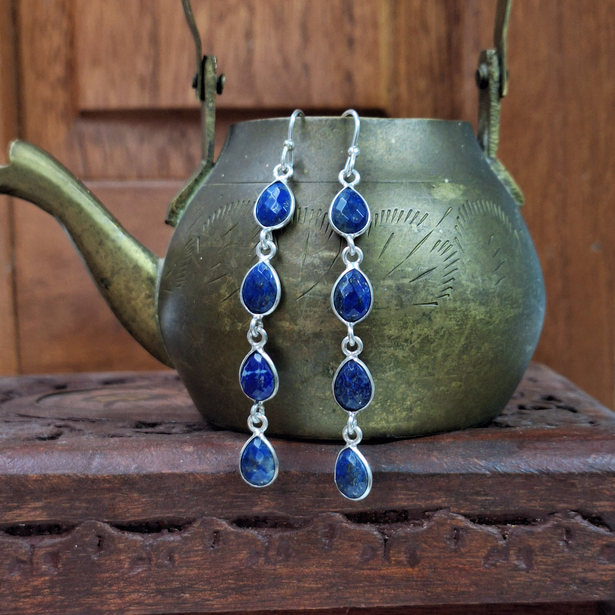 Lapis Lazuli Faceted Long Teardrop Earrings