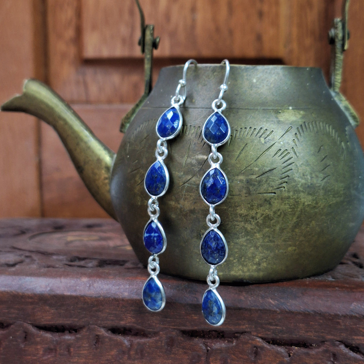 Lapis Lazuli Faceted Long Teardrop Earrings