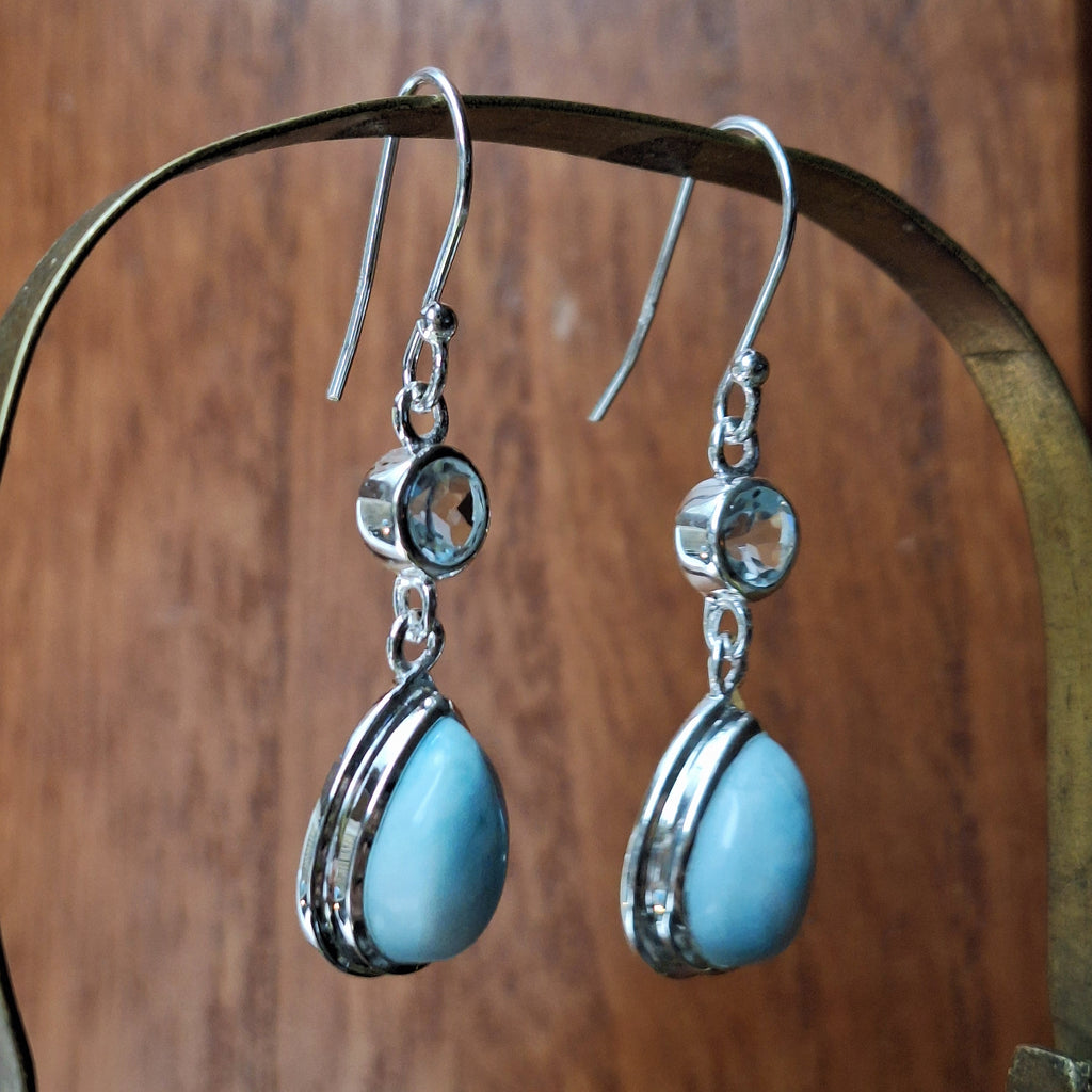 Larimar & Topaz Combination Tear Drop Earrings