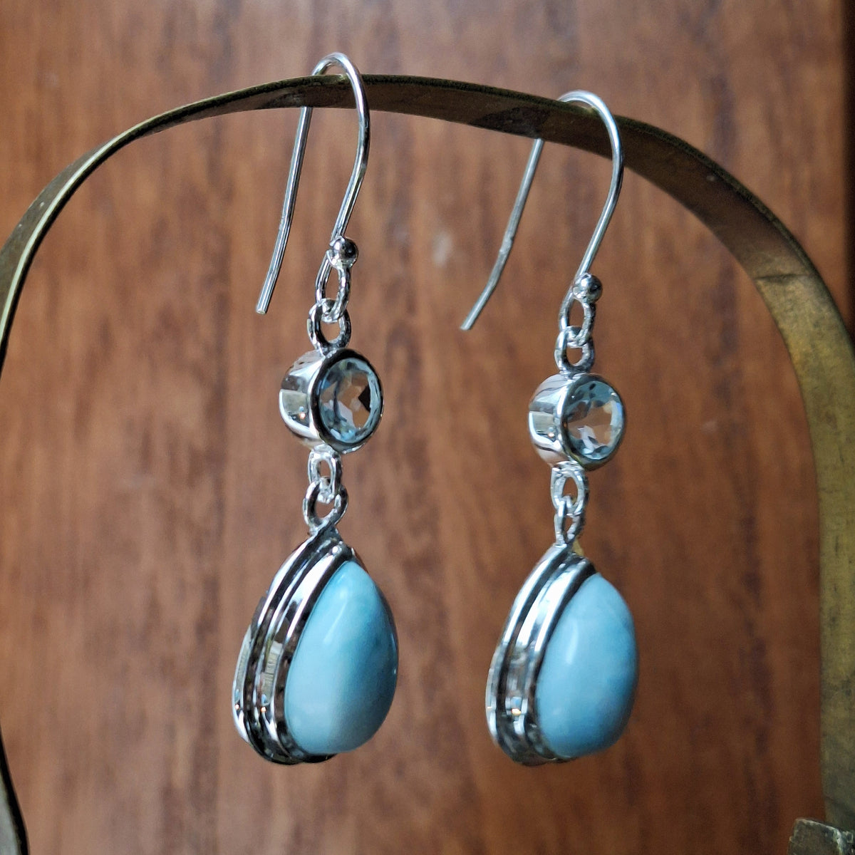 Larimar & Topaz Combination Tear Drop Earrings