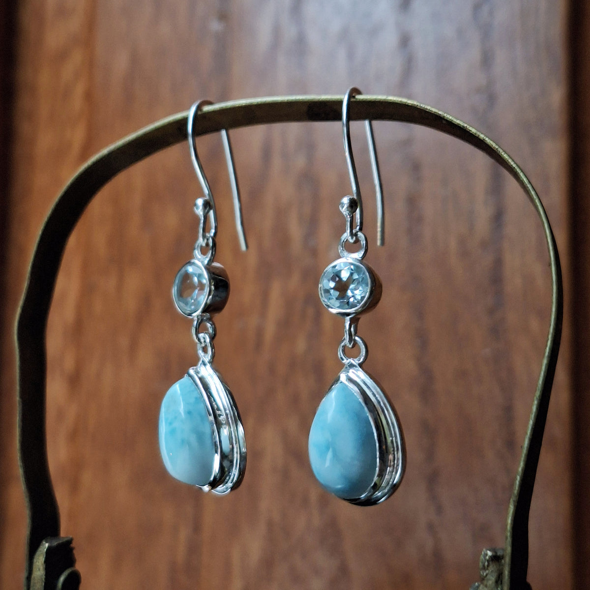 Larimar & Topaz Combination Tear Drop Earrings