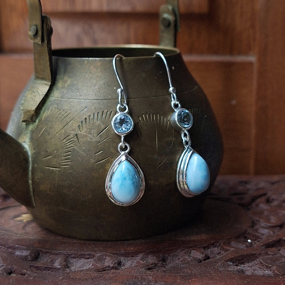 Larimar & Topaz Combination Tear Drop Earrings