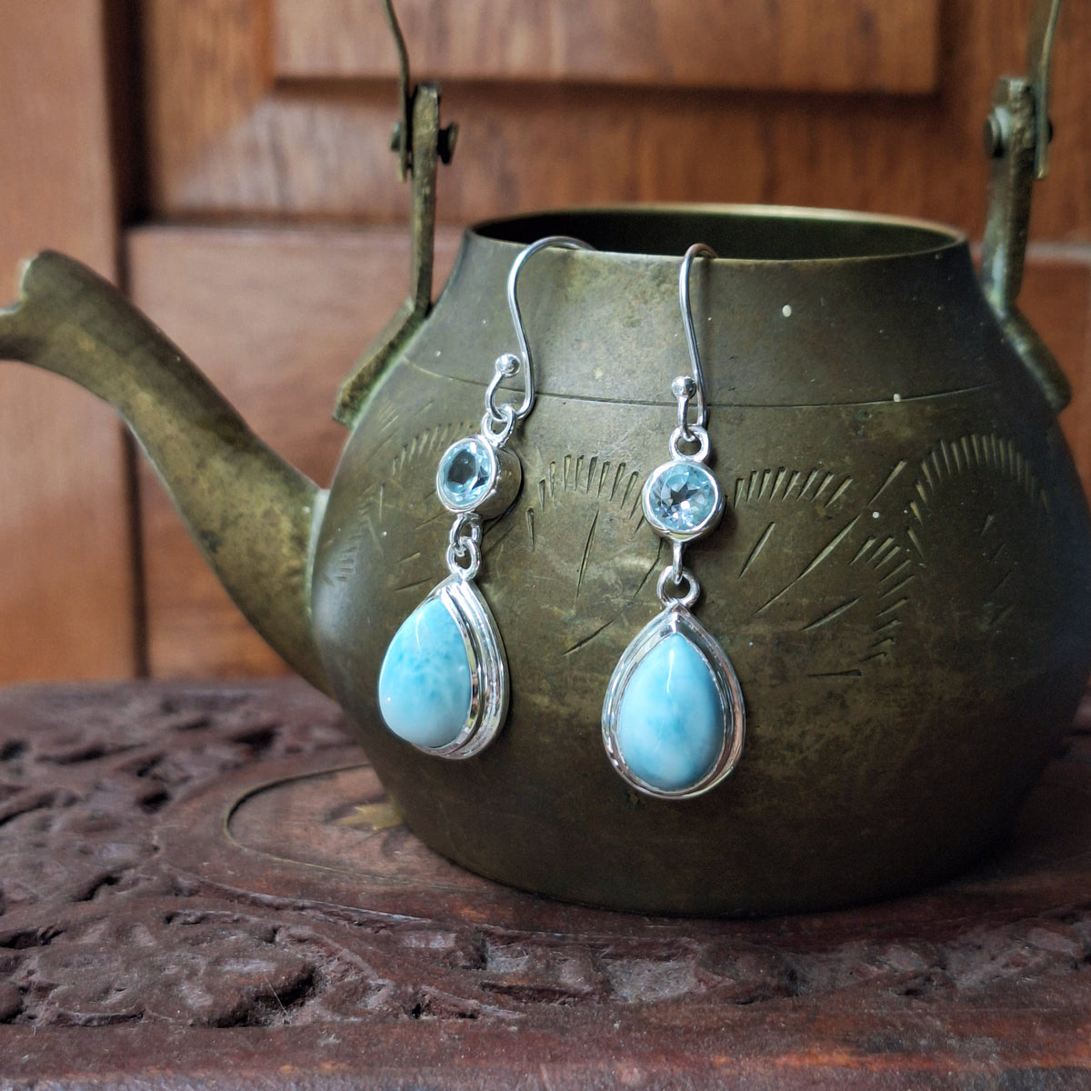 Larimar & Topaz Combination Tear Drop Earrings