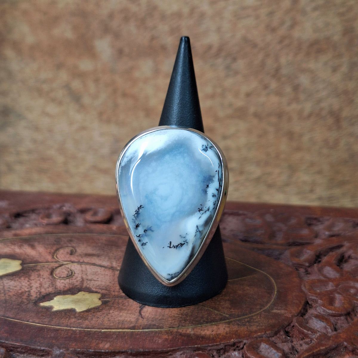 Merlinite Teardrop Cabochon Ring Size 58