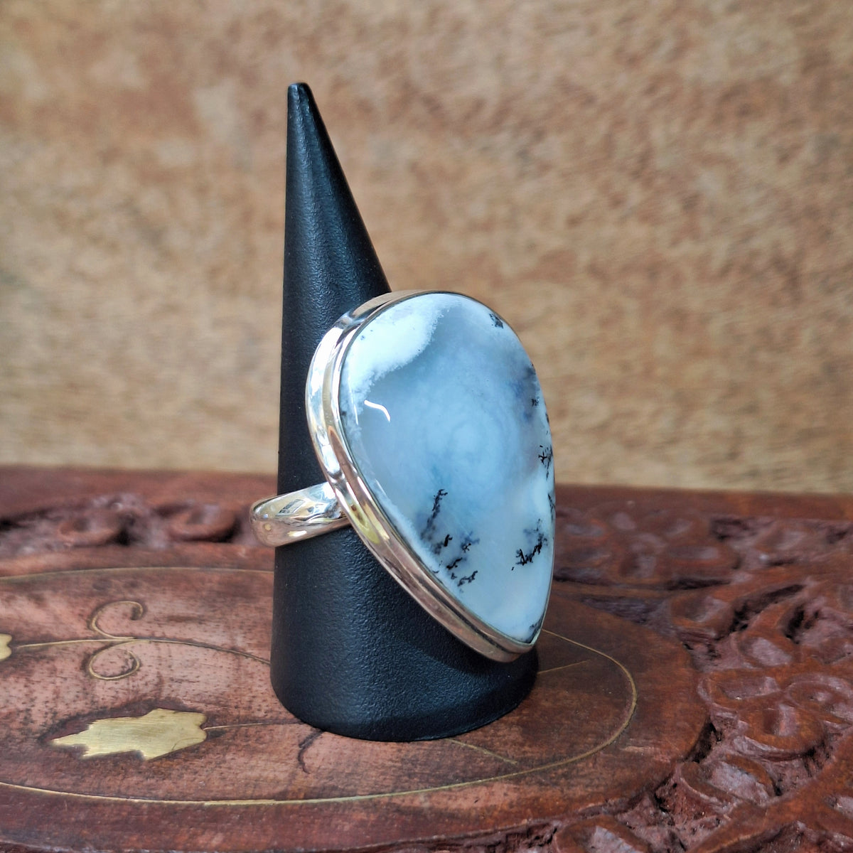 Merlinite Teardrop Cabochon Ring Size 58
