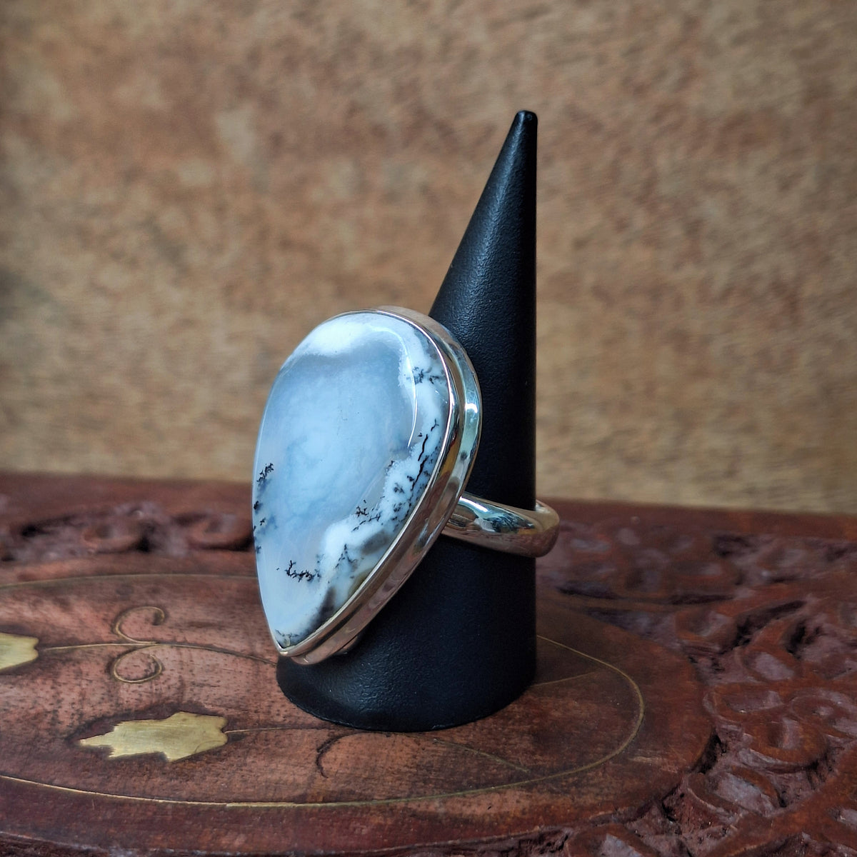 Merlinite Teardrop Cabochon Ring Size 58