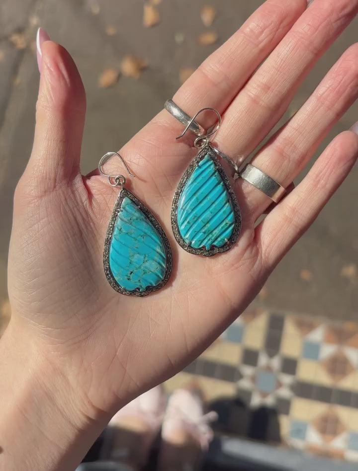 Natural Diamonds & Turquoise Drop Earrings