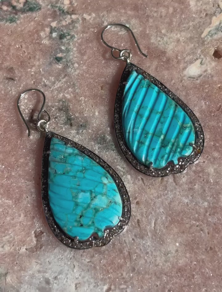 Natural Diamonds & Turquoise Drop Earrings
