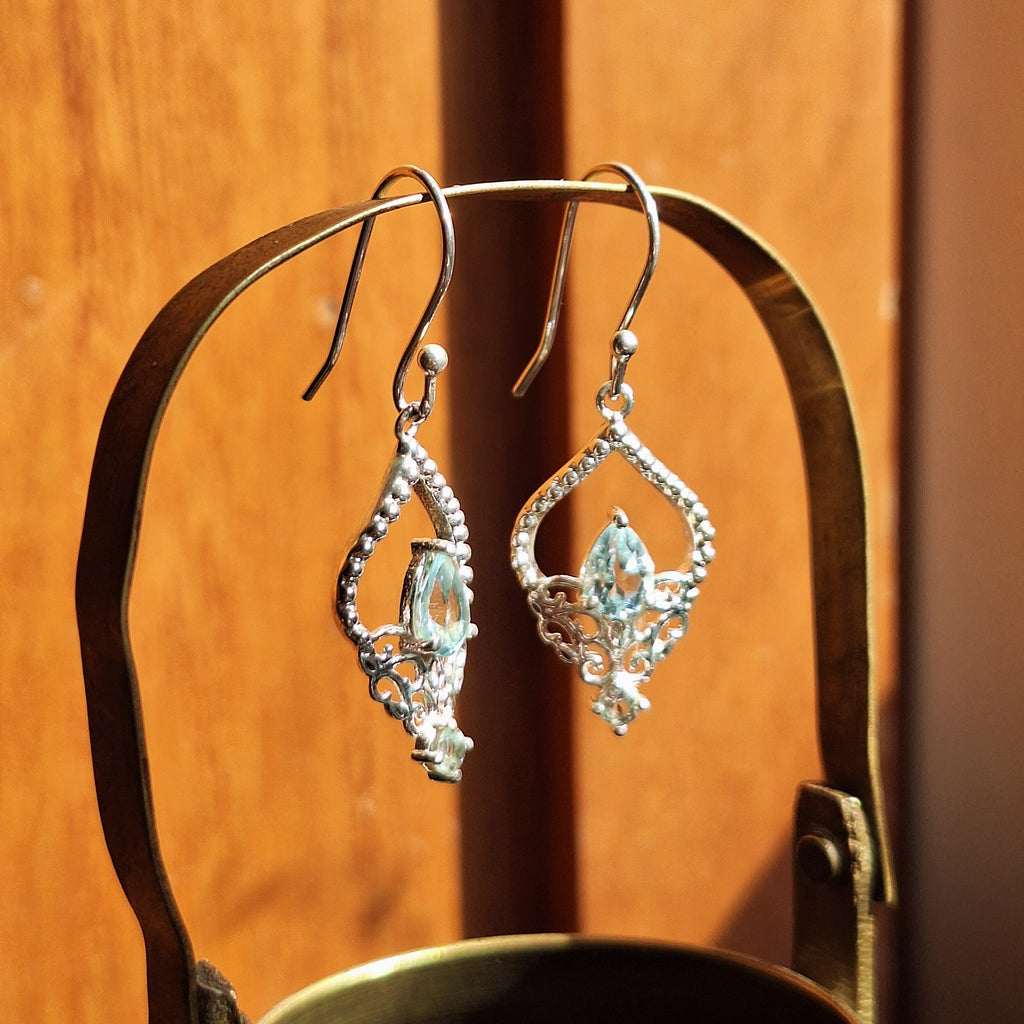 Blue Topaz Faceted Chandelier Earrings