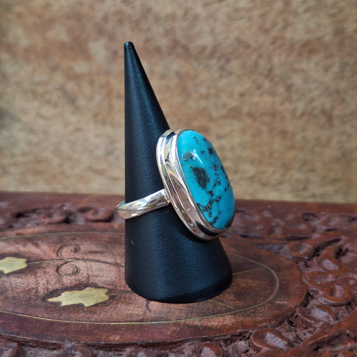 Turquoise Oval Cabochon Ring Size 57